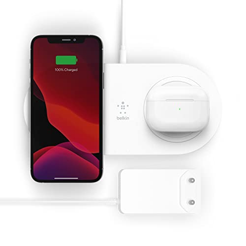 Belkin Doppio Caricabatteria Wireless (2 Tappetini Di Ricarica Wireless Da 15 W), Ricarica Rapidamente 2 Dispositivi Nello Stesso Istante, Inclusi Iph