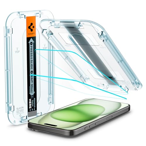 Spigen Glas.Tr Ez Fit Vetro Temperato Compatibile Con Iphone 15 Plus, 2 Pezzi, Installazione Facile, Cristallino, Durezza 9H Pellicola Prottetiva