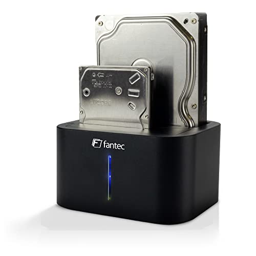 Fantec Ds-X2U3-Alu Usb3.2 Gen1 Docking Station For 2X Sata 3.5/2.5 Inch Ssd/Hard Disk, Integrated One-Touch Cloning Function, Transfer Rates Up To 5Gb