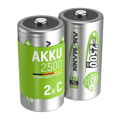 Ansmann 2X Batterie Ricaricabili Stilo Baby C - 2500 Mah 1,2 V Nimh - Pila A Ricarica Veloce - Fino A 1000 Cicli Di Ricarica Eco-Friendly
