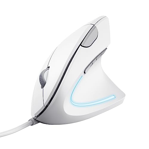 Trust Verto Mouse Verticale Cablato, Mouse Ergonomico Con Filo, 1000/1600 Dpi, Cavo Usb 1,5 M, Illuminazione Led, 6 Pulsanti, Pc, Portatile, Mac - Bia