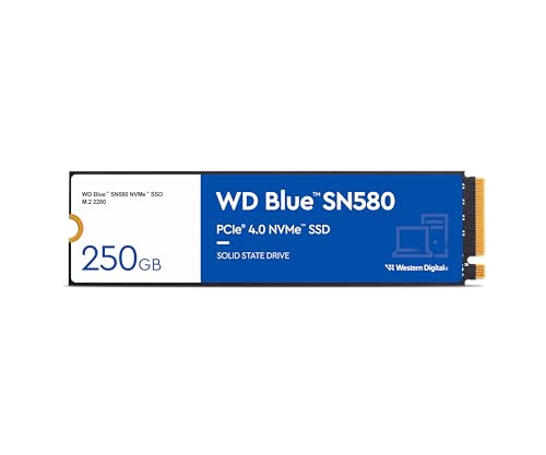 Wd Blue Sn580 250 Gb, M.2 Nvme Ssd, Pcie Gen4 X4, Con Velocità Di Lettura Fino A 4.000 Mb/S