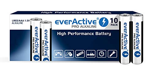 Everactive Confezione Da 10 Batterie Aaa Alcaline, Micro Lr03 R03 1,5 V, Massima Potenza, Durata 10 Anni, 10 Pezzi, Nero/Bianco
