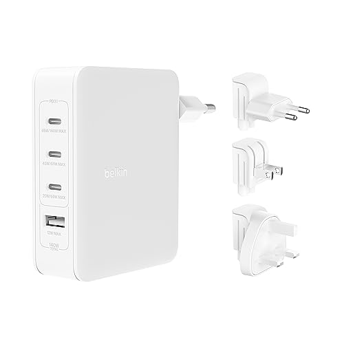 Belkin Caricabatteria Da Parete Gan A 4 Porte Da 140 W, Adattatore Da Viaggio Con Ricarica Rapida Usb-C Pd E Porta Usb-A, Per Iphone, Samsung Galaxy,