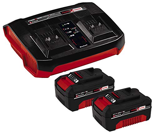 Originale Einhell Starter Kit 2 Batterie Da 4,0 Ah E Twincharger Power X-Change (Li-Ion, 18 V, 75 Minuti Di Ricarica, Adatto A Tutti I Dispositivi Pow