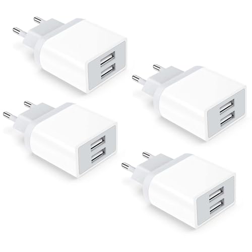 4-Pack Caricatore Usb, 2.1A/5V Presa For Iphone 14 13 12 11 Pro Max Xs Xr X 8 7 6 6S Plus Ipad Samsung Galaxy, 2 Port Spina Spine Caricabatterie Alime