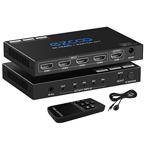 Interruttore Hdmi 8K 4X1 Hdmi 2.1 Switcher 8K@60Hz 4K@120Hz Cec Arc Hdcp2.2 48Gbps 4 In 1 Out Hdr D-Olby Vision Atmos Ir Remote Support Tutte Le Risol