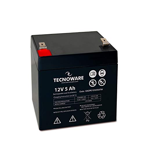 Tecnoware Batteria Ermetica Al Piombo 12 V Capacità 5 Ah, Per Ups, Sistemi Di Videosorveglianza E Allarme, Attacco Faston 6.3 Mm , Dimensioni 9 X 10 X