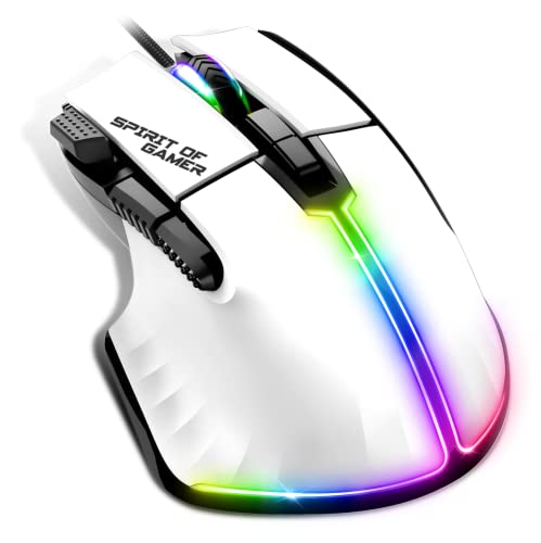 Spirit Of Gamer | Mouse Gaming Bianco Cablato Pc 12800 Dpi | Mouse Rgb Con 8 Pulsanti Programmabili Di Cui 1 Rapid Fire | 13 Effetti Di Retroilluminaz