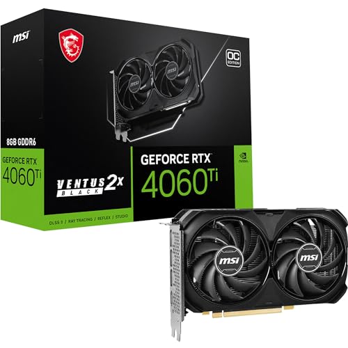 Msi Geforce Rtx 4060 Ti Ventus 2X Black 8G Oc Scheda Video - 8Gb Gddr6 (17 Gbps/ 128-Bit), Pci Express Gen 4X8, Connettori 8-Pin X 1, Displayport X 3