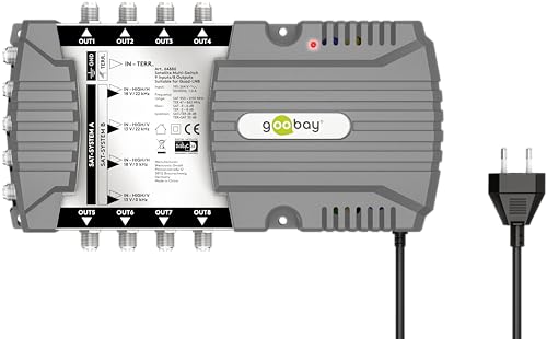 Goobay 64880 - Interruttore Multiswitch Satellitare Compatto, 9 Ingressi, 8 Uscite, 4 K, 8 K Uhd/Dab+, Per 8 Partecipanti