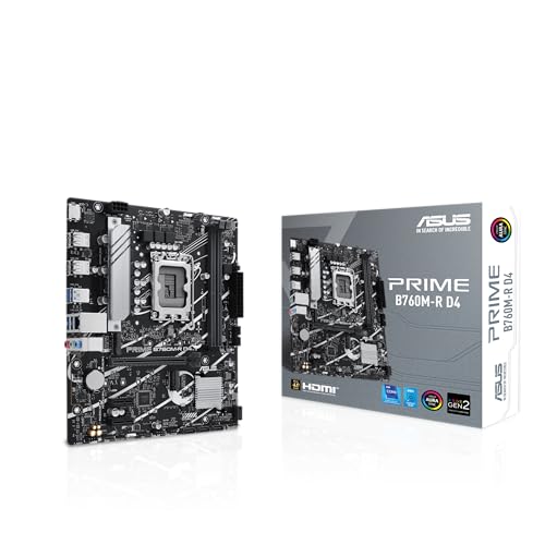 Asus Prime B760M-R D4 Scheda Madre Intel Matx (Lga 1700), Pcie 4.0, 2 M.2 Slot, Ddr4, Ethernet Realtek 2.5Gb, Hdmitm, Sata 6 Gbps, Porta Usb Frontale 