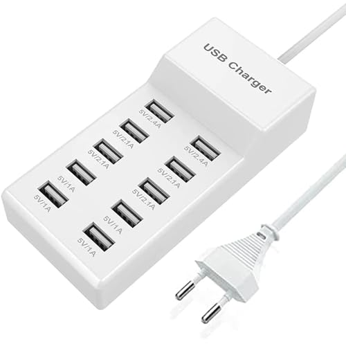 Caricatore Usb, Presa Di Alimentazione Usb A 10 Porte Ricarica Rapida Usb Multiporta Da 40W Compatibile Con Iphone 11/12/13/14/15/Samsung S21/S22/S23/
