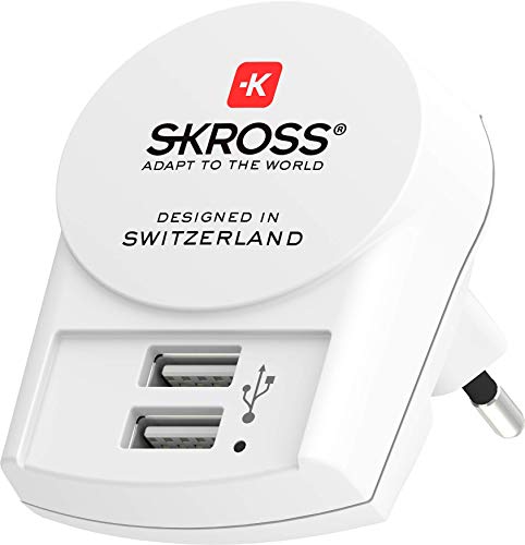 Skross | 1.302421 | Euro Usb Charger (2Xa) | Caricabatterie - Caricatore A 2 Porte Usb 2.4 A, Caricatore Da Parete Spina Italiana – Voltaggio 100 V –