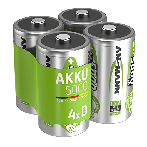 Ansmann 4X Batterie Ricaricabili Stilo Mono D - 5000 Mah 1,2 V Nimh - Pila A Ricarica Veloce - Fino A 1000 Cicli Di Ricarica Eco-Friendly