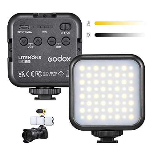 Godox Litemons Led6Bi Mini Led Video Light, Cri95 3200K-6500K Led Regolabile Per Videocamera, 1800Mah Led Ricaricabile Per Pannello Fotografico Per Vi