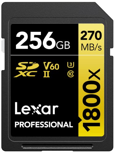 Lexar Sdxc Professional 256Gb 1800X Uhs-Ii Serie Gold, Classe 10, U3, V60, Per Registrazione Video In 4K, Nero