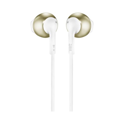 Jbl T205 Cgd Cuffie Auricolari Con Filo E Microfono, Cavo Piatto Antigroviglio, Comando A Un Pulsante, Ergonomici, Custodia Morbida, Jack 3,5 Mm, Jbl