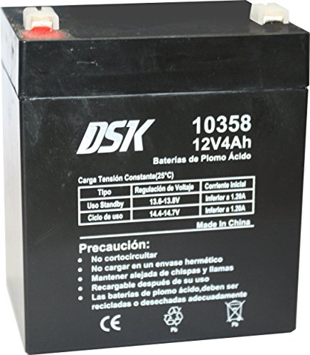 Dsk 10358 - Batteria Al Piombo Sigillata Agm Ricaricabile Da 12V 4 Ah. Ideale Per Giocattoli Elettrici Per Bambini Come Motociclette E Scooter, Nero