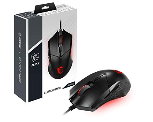 Msi Clutch Gm08 - Mouse Gaming Simmetrico Usb, Led Rosso, Sensore Ottico Paw 3519 (4200 Dpi), Switch Fino A 10 Mln Di Click, Sistema Di Pesi Modificab