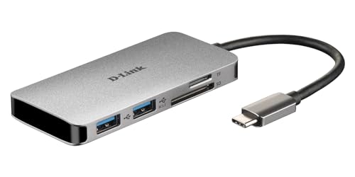 D-Link Dub-M610 Hub Usb Di Tipo C 6 In 1, Adattatore Usb C Con Hdmi 4K E 1080 P, 2 Porte Usb 3.0 E Usb 2.0, Lettore Di Schede Sd E Microsd, Un Usb C D