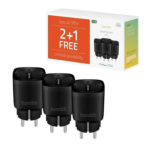 Hombli Smart Socket Promo Pack 2+1 - Controllo Remoto, Risparmio Energetico E Monitoraggio Dell'Utilizzo Compatibile Con Alexa/Google - Spina Eu Nera
