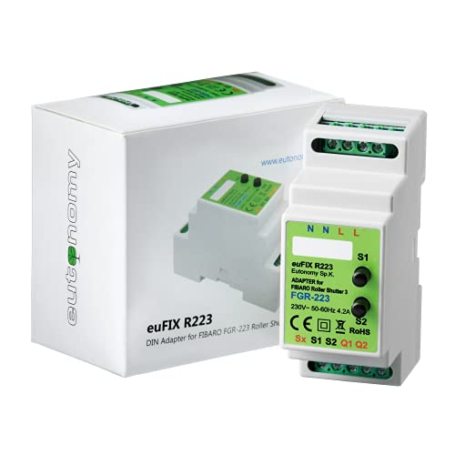 Eutonomy Eufix R223 Adattatore Per Guida Din Per Fibaro Roller Shutter 3, Con Pulsanti