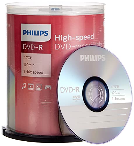 Dvd-R Vergini Philips Dm4S6B00F 4,7Gb, 120Min. In Campana Da 100 Pezzi