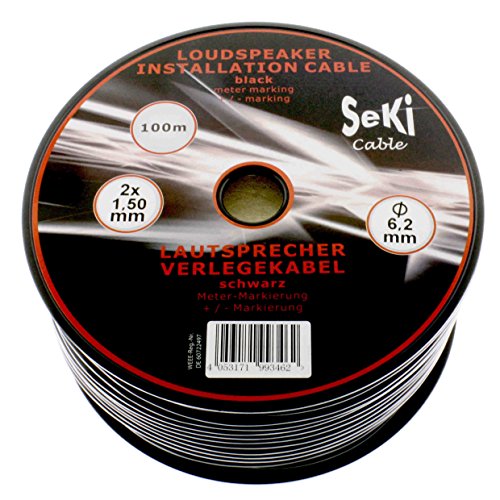 Seki Cavo Audio Rotondo Per Altoparlanti, 100 M, 2 X 1,5 Mm², Professionale, Per Installazione Audio