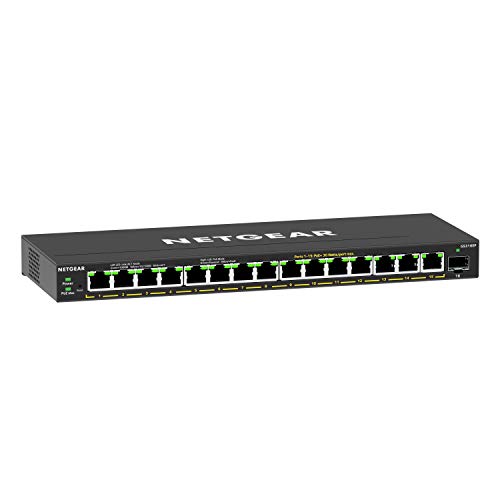 Netgear Switch Poe Plus 16 Porte Gs316Ep, Supporto Vlan, Qos, Switch Ethernet Gigabit Con 15 Poe+ A 180 W, 1 Porta Sfp Da 1G, Montaggio Desktop O A Pa