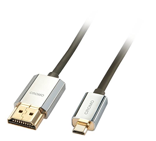 Lindy - Cavo Hdmi A Micro Hdmi A/D, Cromo Slimline 4.5 Metri, Cavetto High Speed 4K@60Hz 2.0 10.2G 3D 1080P Hdcp 2.2 Certificato Arc Cec Atz, Compatib