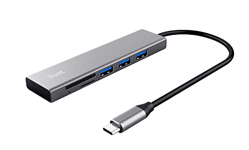 Trust Halyx Hub Usb-C Veloce E Lettore Di Schede, 5 Gbps Con Usb 3.2 Gen 1, Lettore Di Schede Sd E Micro-Sd 104 Mb/S, (Micro) Sd, Sdhc E Sdxc Fino A 2