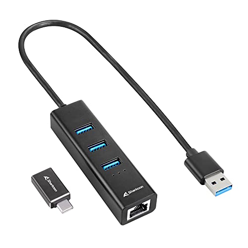 Sharkoon Hub Usb 3.2 Gen 1 In Alluminio, Adattatore Ethernet Rj45, Nero