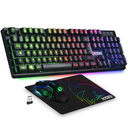 Empire Gaming - Armor Rf800 Wireless Gaming Tastatur Und Maus Set Qwertz (De-Layout) - Kabellose Tastatur 2,4 G Rgb - Ergonomische Kabellose Maus 4800