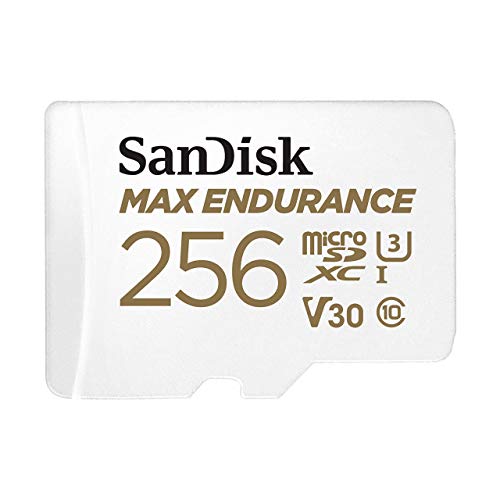 Sandisk Max Endurance Video Monitoring For Dashcams & Home Monitoring 256 Gb Microsdxc Memory Card + Sd Adaptor 120,000 Hours Endurance, White