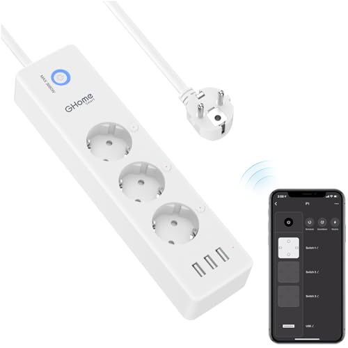 Multipresa Collegata Wifi, Intelligente 3 Prese 16 A E 3 Usb, Misura Il Consumo Elettrico, Compatibile Con Alexa E Google Home, Funzione Di Timer, 1.5
