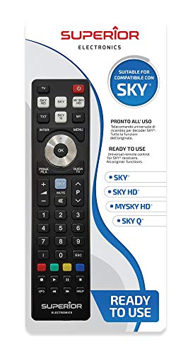 Superior Sky Replacement - Telecomando Di Ricambio Universale Compatibile Con I Decoder Sky, My Sky, My Sky Hd, Sky Q - Pronto All'Uso Non Richiede Pr