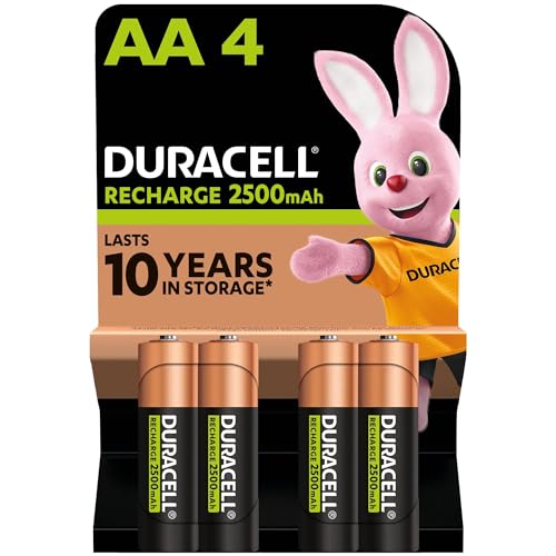 Duracell Batterie Ricaricabili Aa (Confezione Da 4), 2500 Mah Nimh, Pre-Caricate, Le Nostre Batterie Ricaricabili N.1 Per Lunga Durata