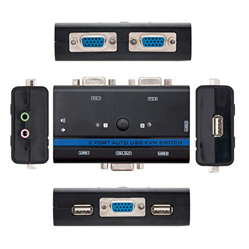 Nanocable Interruttore Kvm Switch Per Controllare 2 Pc Con Tastiera Singola, Mouse, Monitor E Altoparlanti, Usb Vga 1U-2Pc Con Cavo, Nero