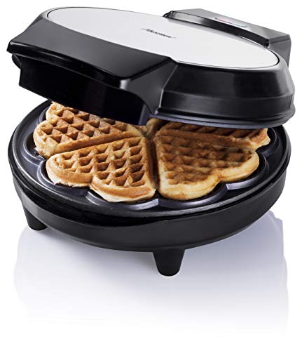 Bestron Piastra Per Waffle A Forma Di Cuore, Con Vaporiera E Rivestimento Antiaderente, 700 Watt, Colore: Nero