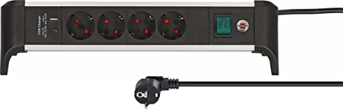 Brennenstuhl Alu Office-Line Ciabatta Elettrica A 4 Prese Con Usb Power Delivery Tipo C (1 Usb Power Delivery Type C Per La Ricarica Con Fascetta, 1 U