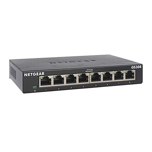 Netgear Switch Ethernet 8 Porte Unmanaged Gs308 - Hub Di Rete Domestica, Switch Gigabit Per Ufficio, Plug-And-Play, Funzionamento Silenzioso, Montaggi
