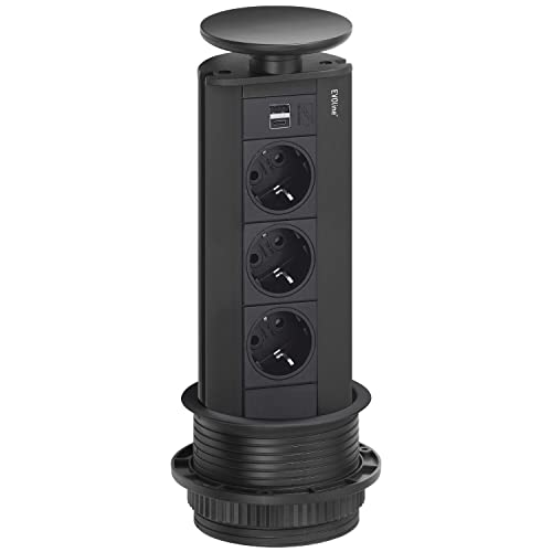 Evoline Ciabatta Elettrica Per Porta, 2 Prese Schuko, 1 Caricatore Usb-C Nero