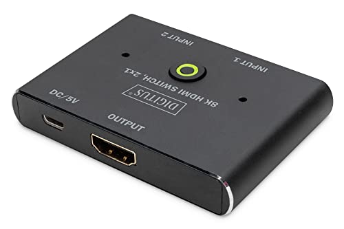 Digitus Switch Hdmi Attivo 8K60Hz - Commutazione Semplice Tra Due Sorgenti Hdmi - Hdmi 2.1 - Supporta Hdr - Plug & Play - Nero