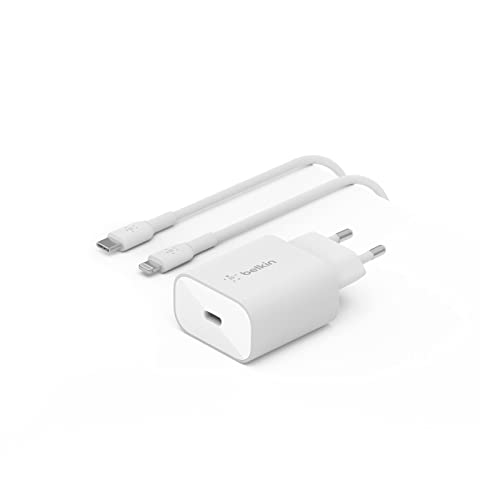 Belkin Caricabatteria Da Parete Usb-C Power Delivery Pps Da 25 W + Cavo Da Usb-C A Lightning Mfi, Alimentatore Usb Type-C Pd Pps, Ricarica Rapida Per