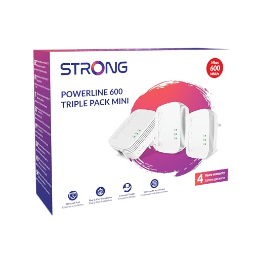 Strong Powerl600Trimini Powerline 600 Mini Duo Powerline Kit 3 Pezzi 600 Mbit/S. Formato Piccolo Ed Elegante. Estendi La Tua Rete Attraverso L'Impiant
