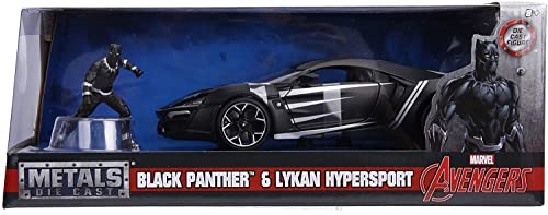 Jada Toys 99723Bk - Auto In Miniatura Da Collezione Lykan Hyper Sport Con Figura Black Panther 1/24 Die Cast, Nero