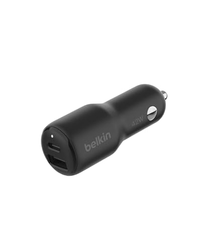 Belkin Boostcharge Doppio Caricabatteria Da Auto Da 42 W Con Ricarica Rapida Usb-C Pps Da 30 W E Porte Usb-A Da 12 W Per Iphone 15/15 Pro/15 Pro Max/1