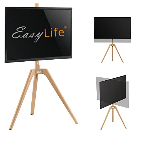 Easylife – Treppiede Per Tv In Legno Tripod – Studio Tv Stand Fino A 65 Pollici E 40 Kg Tv/Monitor, Orientabile, Regolabile In Altezza, Gestione Dei C