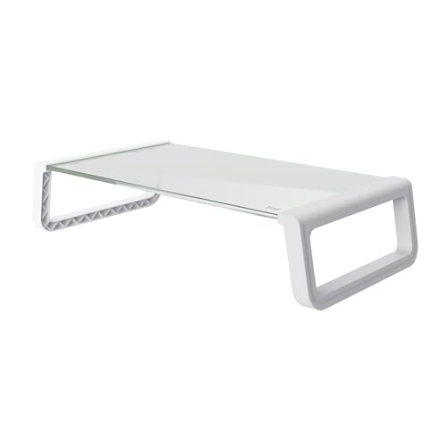 Trust Monta Supporto Per Monitor Ergonomico 41 X 22 X 10 Cm, Rialzo Monitor Da Scrivania In Vetro Temperato, Organizzatore Scrivania Per Laptop Comput